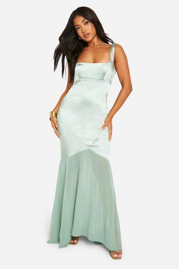 Petite Chiffon Satin Mix Maxi Dress green