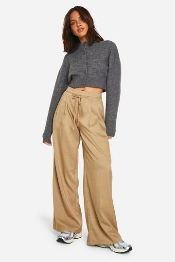 Tan Brown Drawstring Waist Slouch Dad Trouser