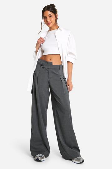 Pleated Asymmetric Waist Slouchy Dad Trosuer grey