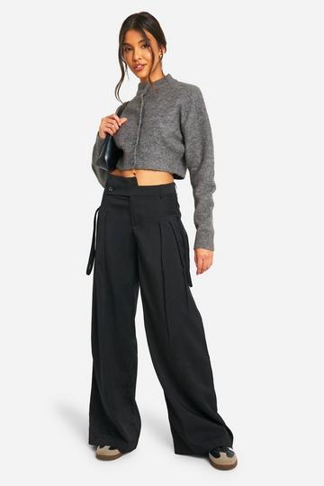 Pleated Asymmetric Waist Slouchy Dad Trouser black