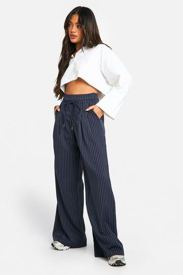 Pinstripe Drawstring Waist Slouch Dad Trouser black