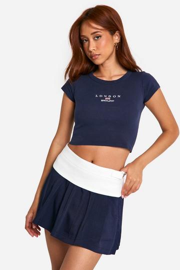 Geweven Tennis Rok Met Contrasterende Tailleband navy