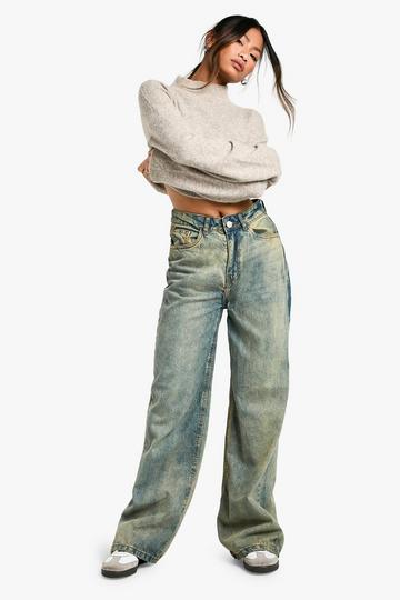 Zand Gebleekte Wide Leg Jeans sand