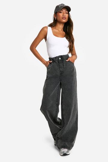 Black Elasticated Waist Acid Wash Jean