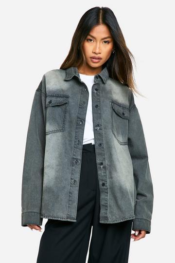 Grey Oversized Longline Denim Shirt