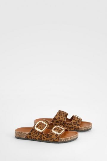 Leopard Oversized Buckle Footbed Slides leopard