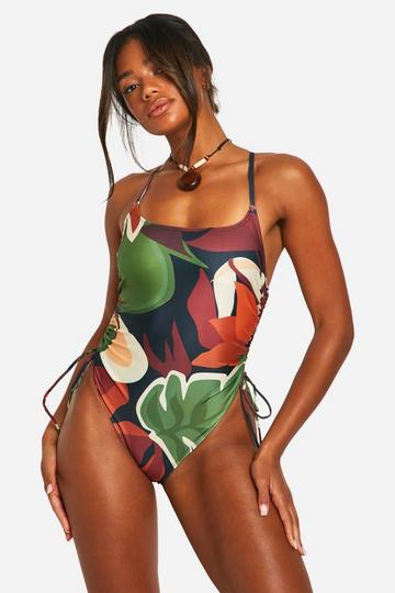 Tropical Ruched Side Swimsuit multi