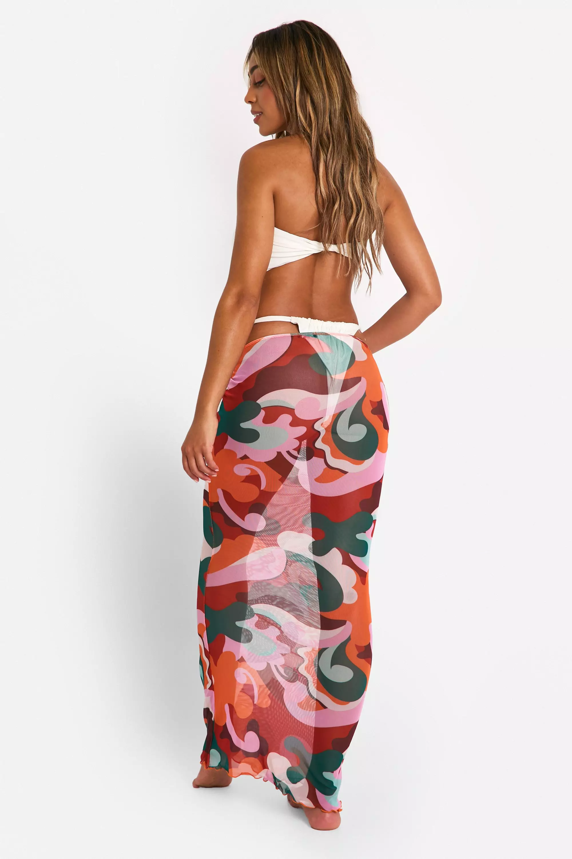 Multi Abstract Mesh Maxi Beach Skirt alternative image