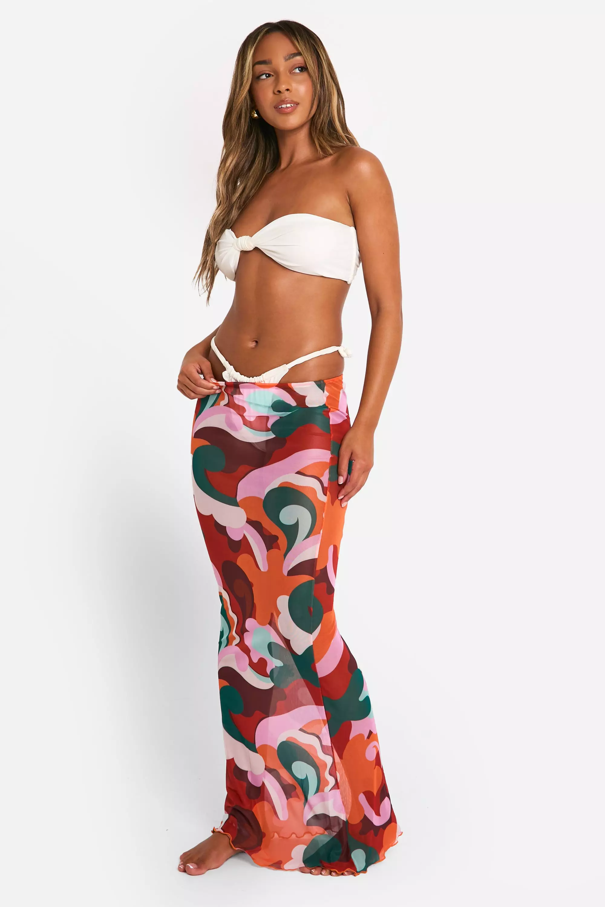 Multi Abstract Mesh Maxi Beach Skirt alternative image