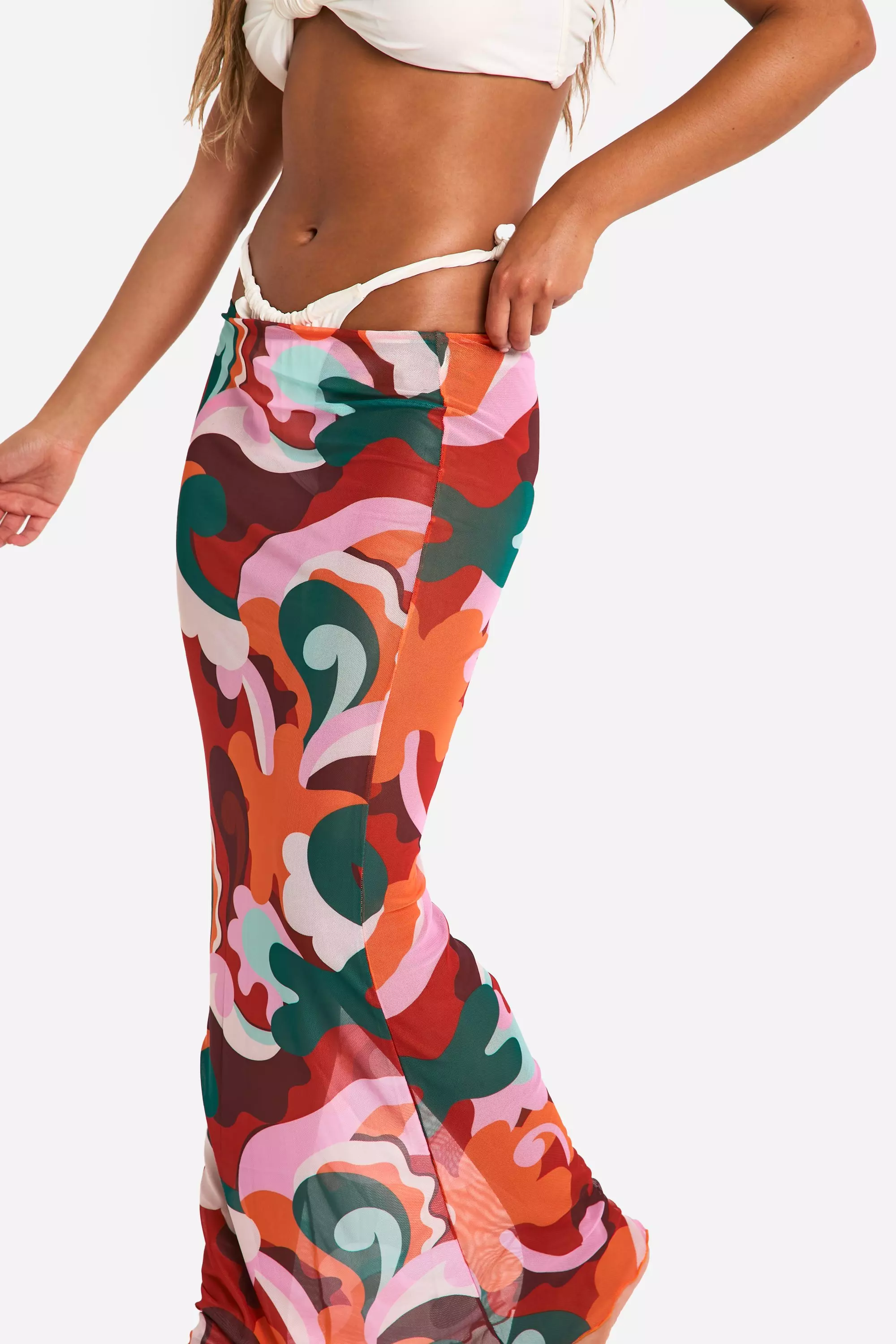 Multi Abstract Mesh Maxi Beach Skirt alternative image