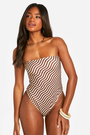 Bandeau Badpak Met Golvende Print brown