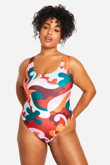 Plus Abstract Scoop Swimsuit multi