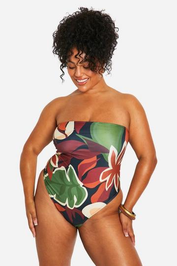 Plus Tropical Bandeau Swimsuit multi