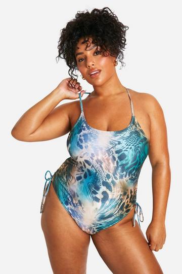 Plus Abstract Animal Ruched Swimsuit multi