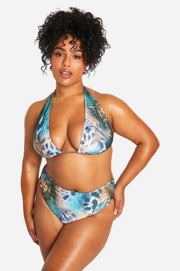 Plus Abstracte Dierenprint High Waist Bikini Set emerald