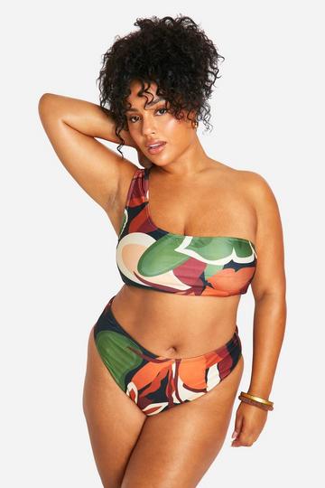 Plus Tropical One Shoulder Bikini multi