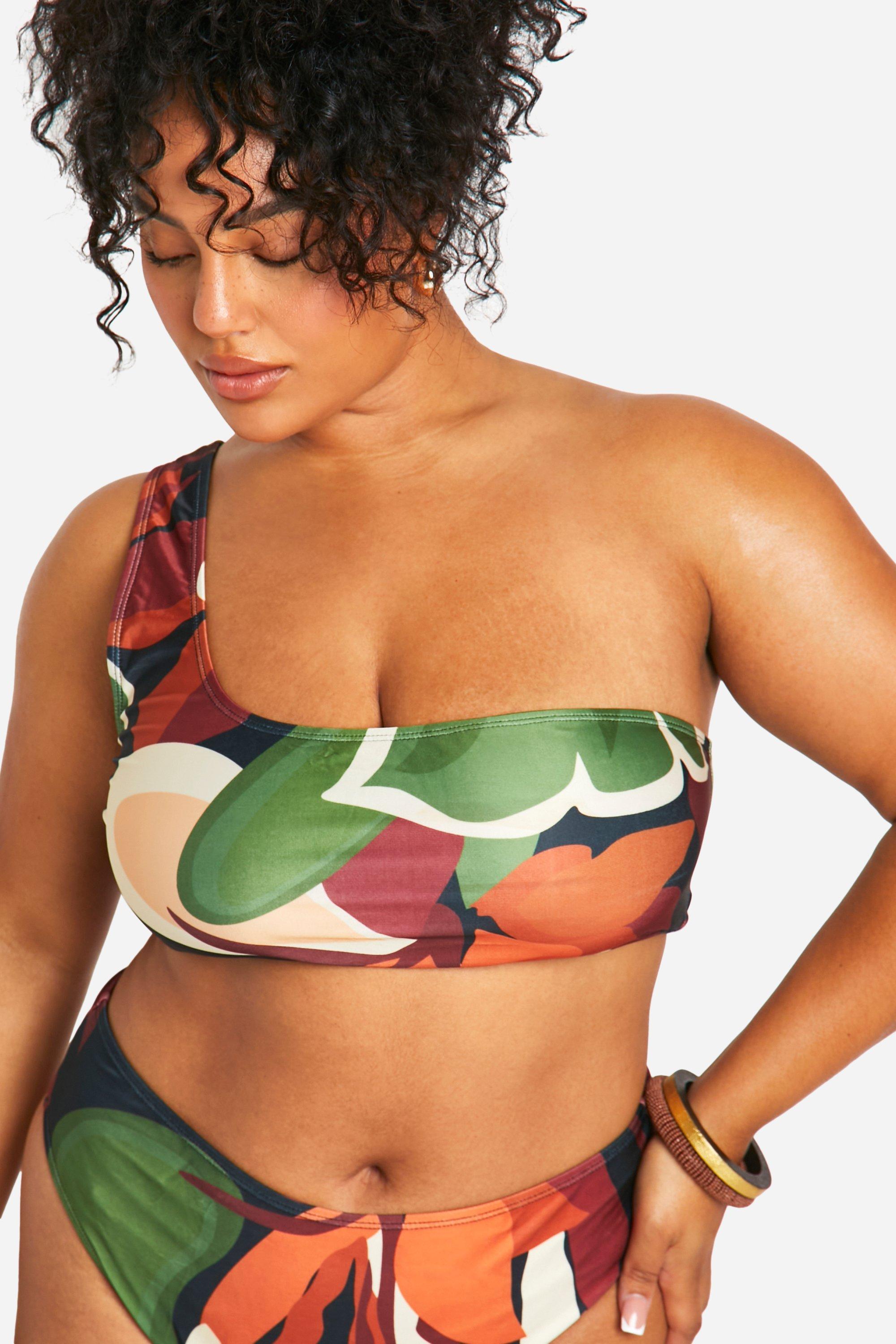 Plus Tropical One Shoulder Bikini boohoo