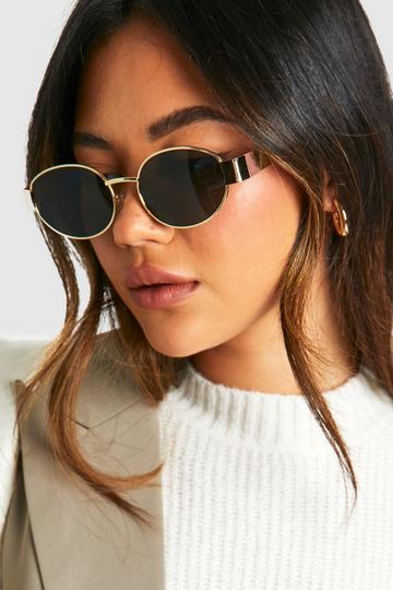 Metallic Gold Retro Oval Shape Sunglasses