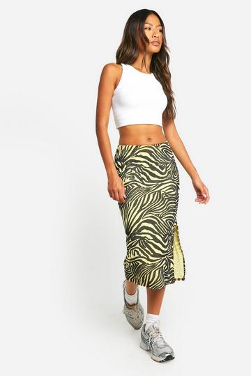 Zebra Print Rib Side Split Midi Skirt lemon