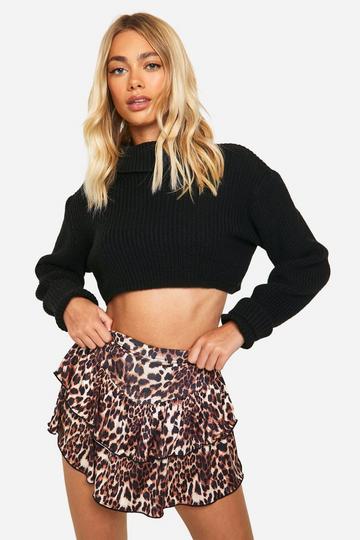 Multi Leopard Print Ruffle Slinky Skorts