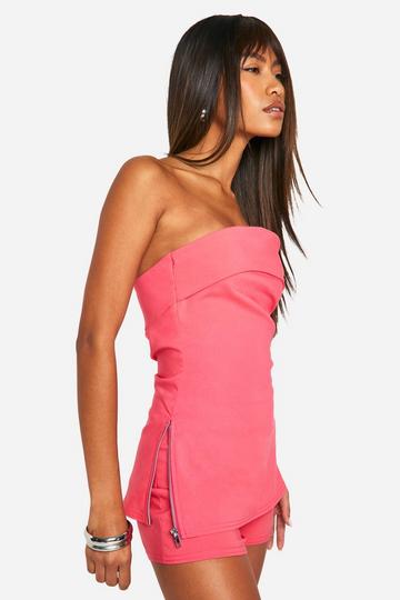 Pink Bengaline Longline Split Hem Corset