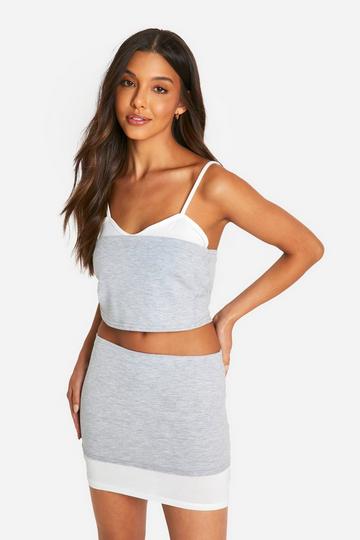 Double Layer Contrast Cami Top grey marl