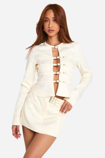 Tailored Micro Belt Long Sleeve Smock Top ivory