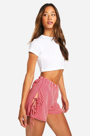 Tall Gingham Tie Side Shorts red