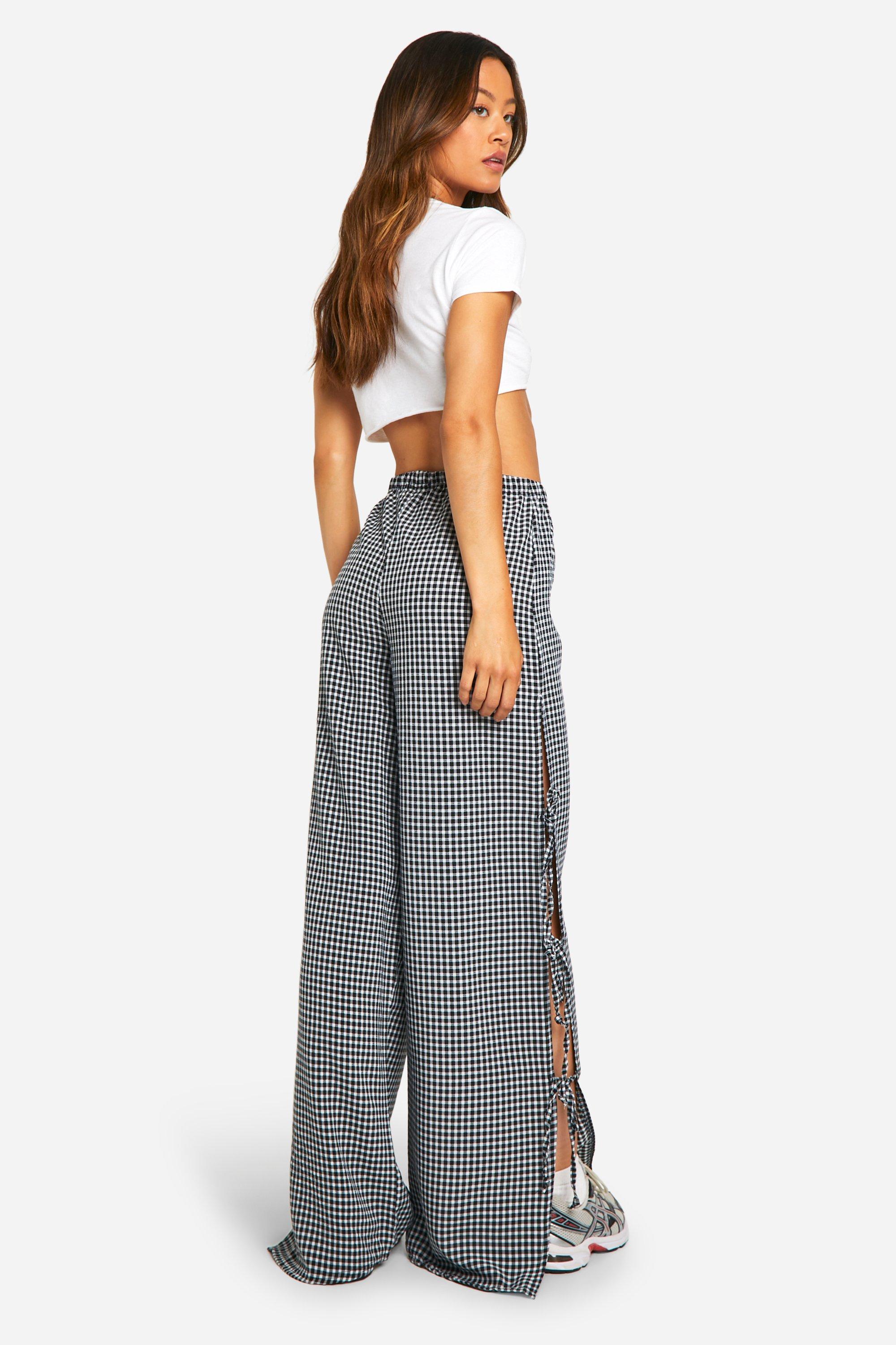 Tall Gingham Tie Side Pants | boohoo USA Tall Gingham Tie Side Pants | boohoo USA