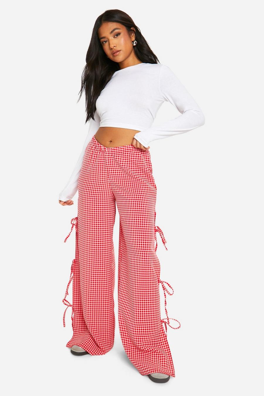 Red Petite Gingham Tie Side Trousers