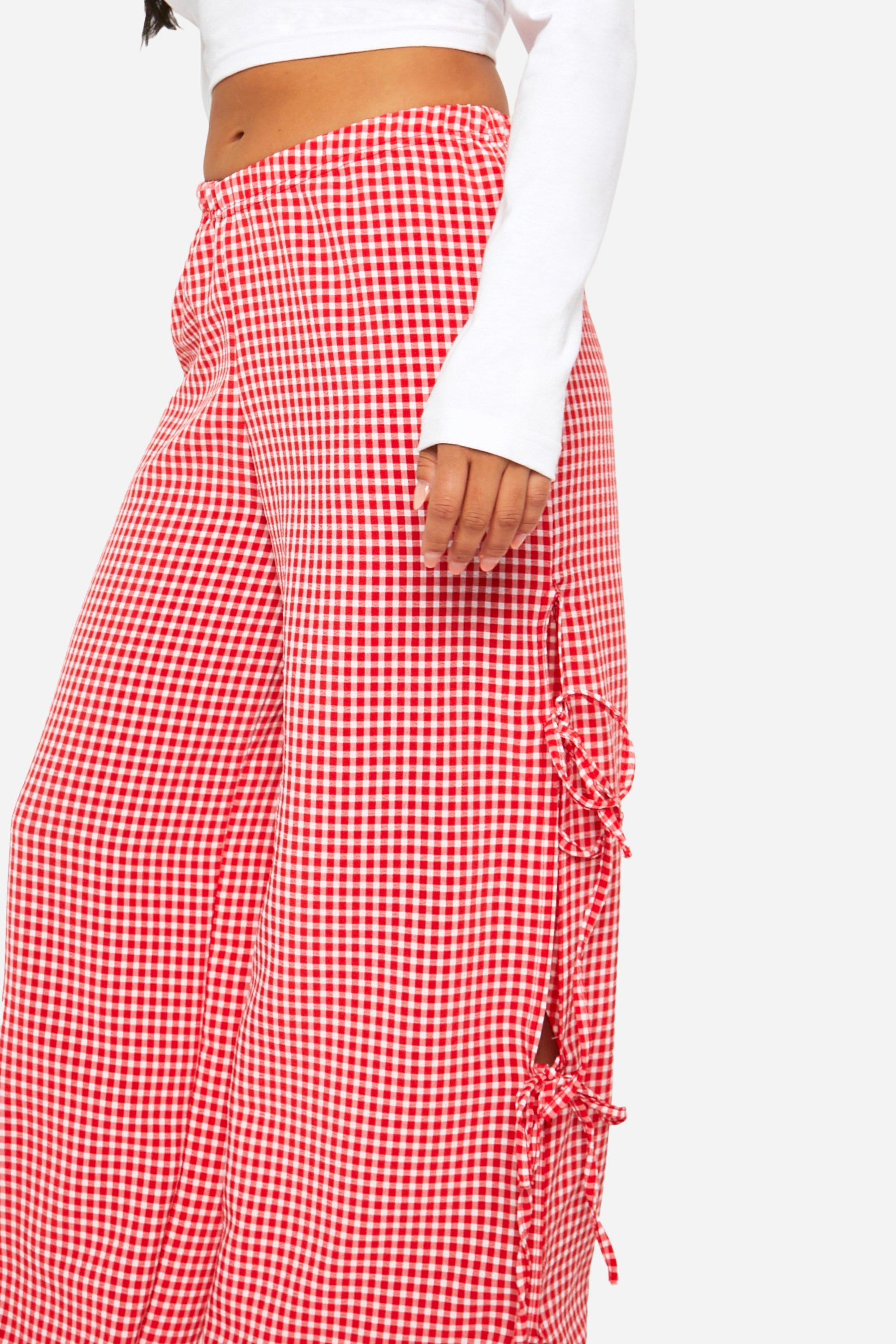 Petite Gingham Tie Side Pants | boohoo USA