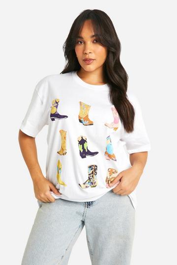 Plus Multi Cowboy Boot Oversized T-shirt white