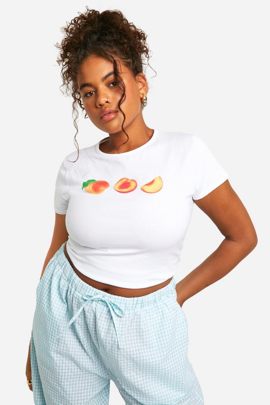 White Plus Peaches Print Baby T-shirt image number 1
