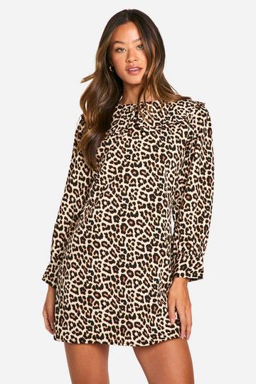 Tall Leopard Collar Detail Volume Sleeve Dress multi