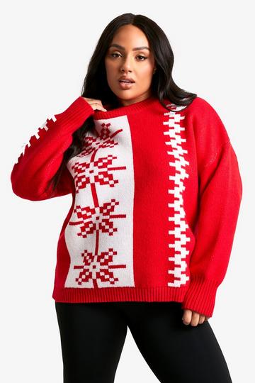 Plus Premium Fairisle Knitted Jumper red