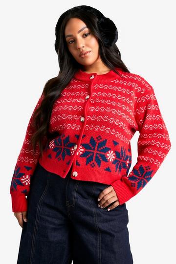 Red Plus Premium Fairisle Knitted Cardigan