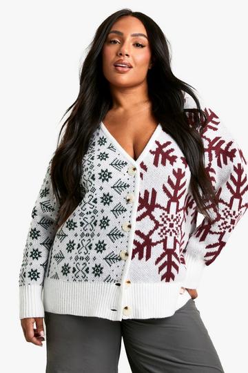 Plus Premium Fairisle Contrast Knitted Cardigan green