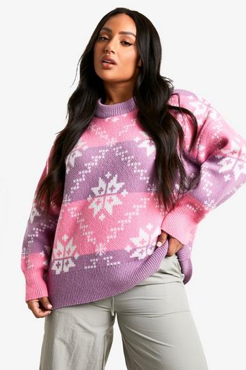 Plus Premium Fairisle Oversized Knitted Jumper pink