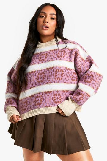 Plus Premium Fairisle Striped Knitted Christmas Jumper purple