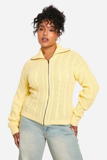 Plus Cable Zip Through Jumper lemon