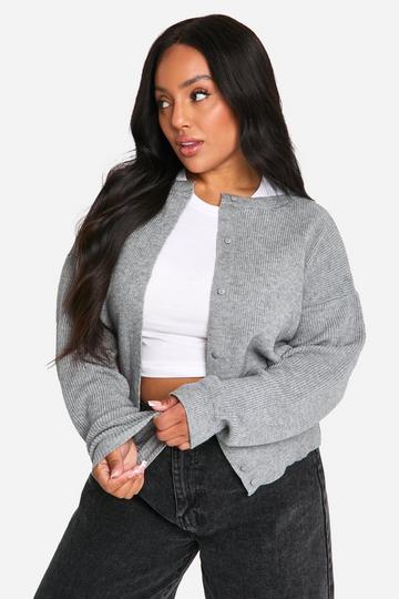 Plus Fine Gauge Crew Neck Cardigan ash grey