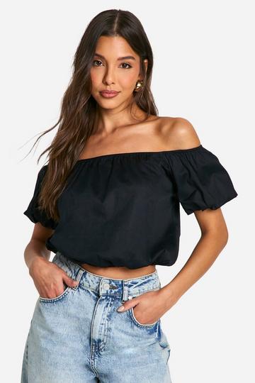 Off shoulder-topp med puffärm black