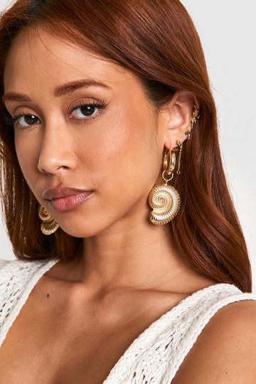 Gold Hoop Drop Shell Earrings gold