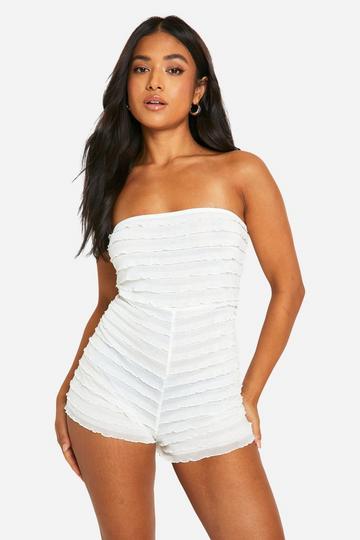 Petite Bandeau Ruffle Playsuit cream