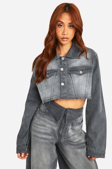 Washed Grey Crop Denim Jacket grey