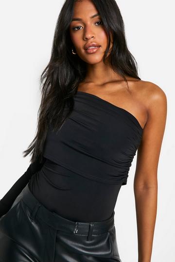 Tall One Shoulder Drape Bodysuit black