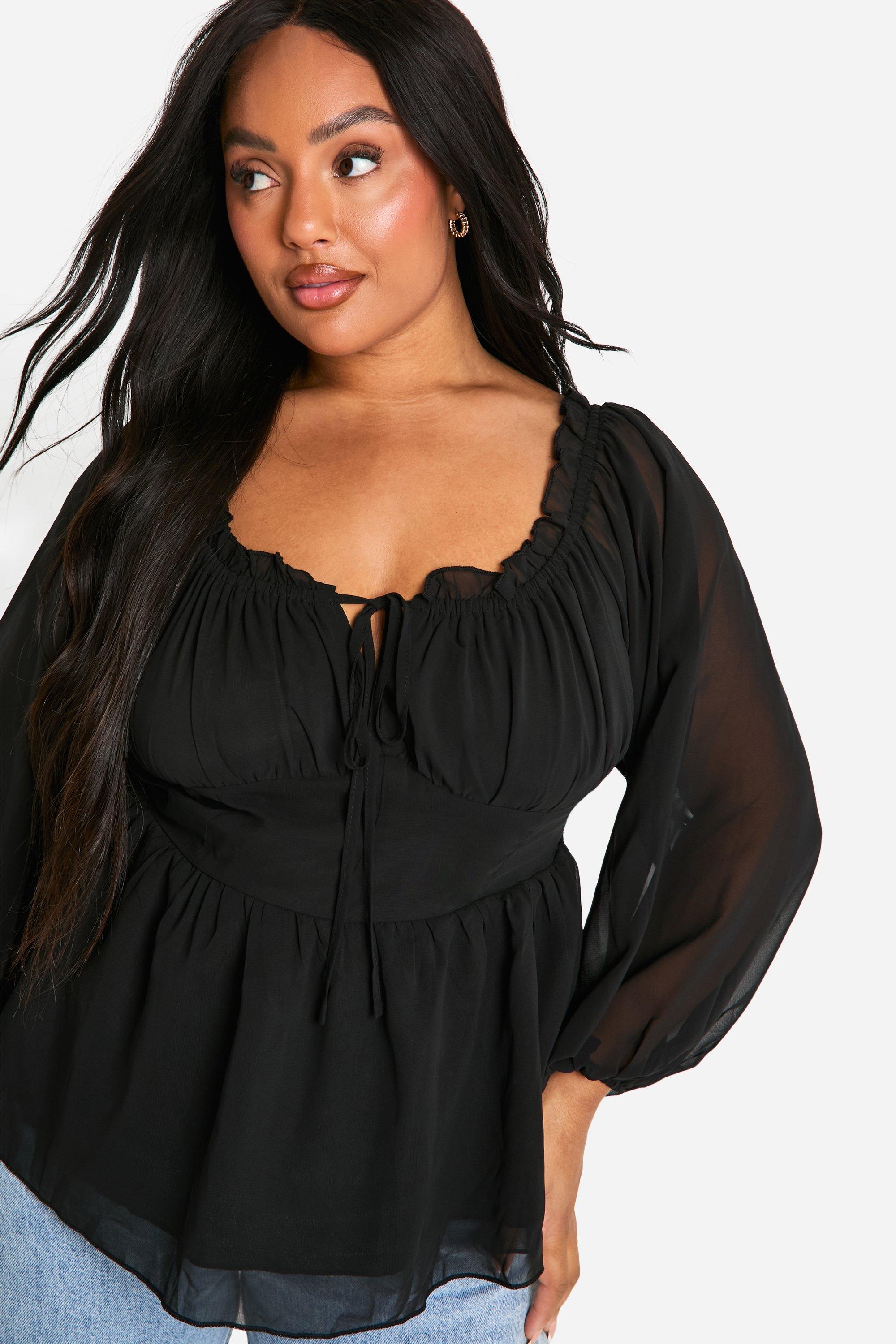 Boohoo peplum top with bell sleeve sales