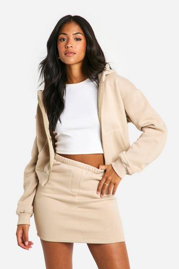 Stone Beige Tall Zip Through Mini Skirt Tracksuit