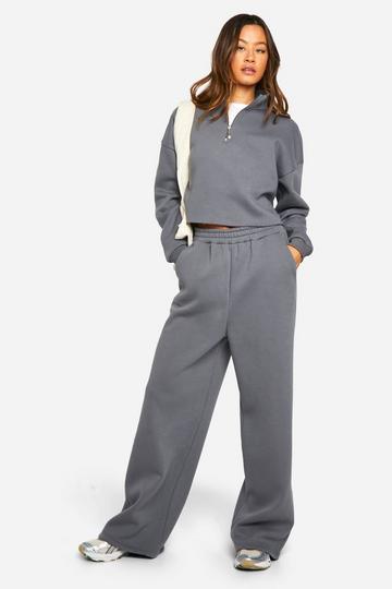 Tall Half Zip Cropped Sweatshirt Wide Leg Tracksuit charcoal