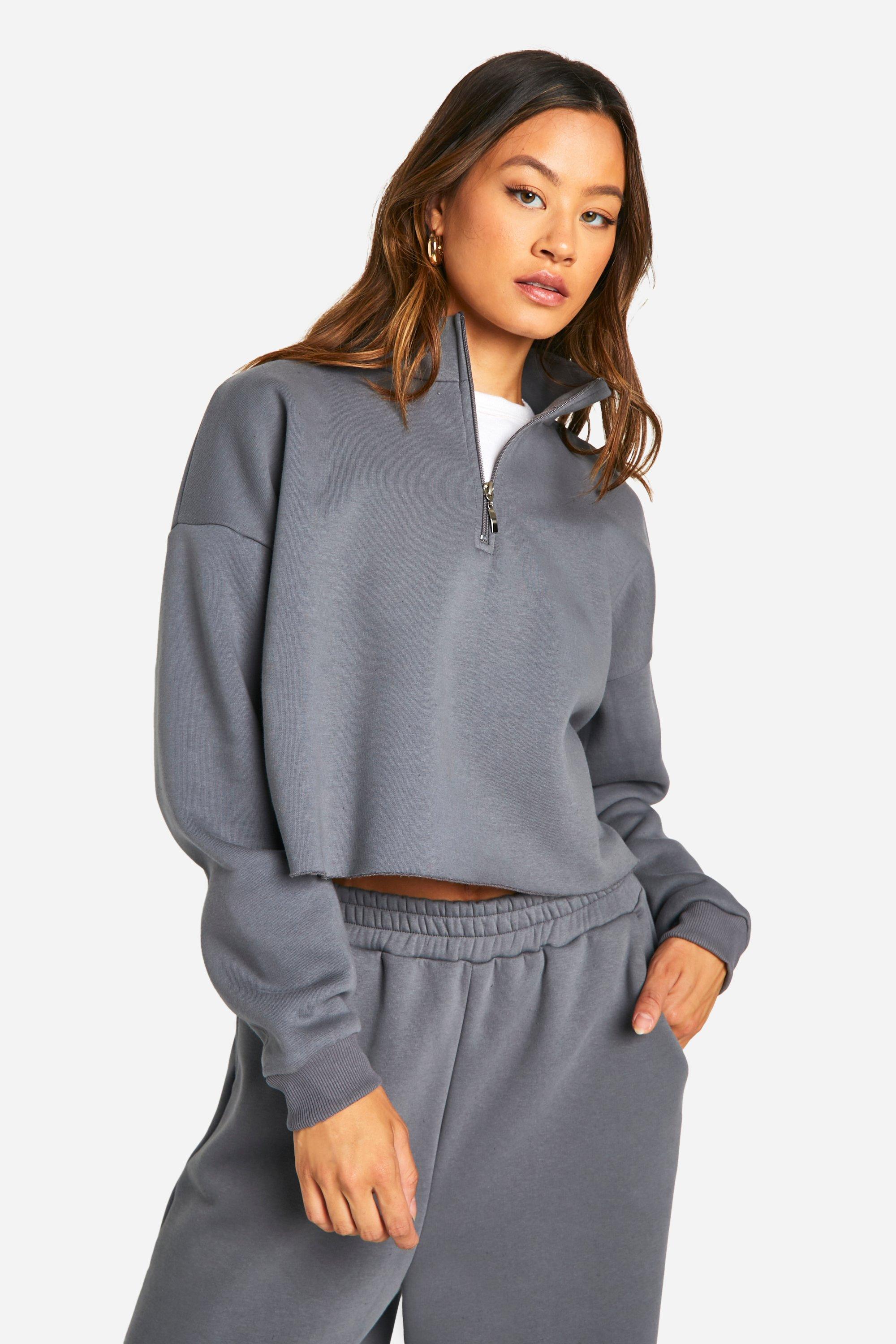 Tall Half Zip Cropped Sweatshirt Wide Leg Tracksuit boohoo UK